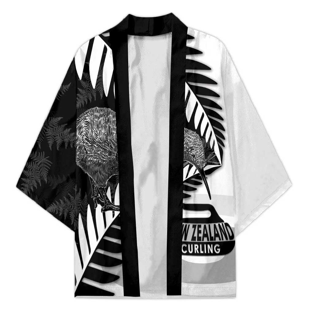 New Zealand Silver Fern Curling Personalised Kimono Aotearoa Kiwi Ponga Black White Version - Polynesian Pride