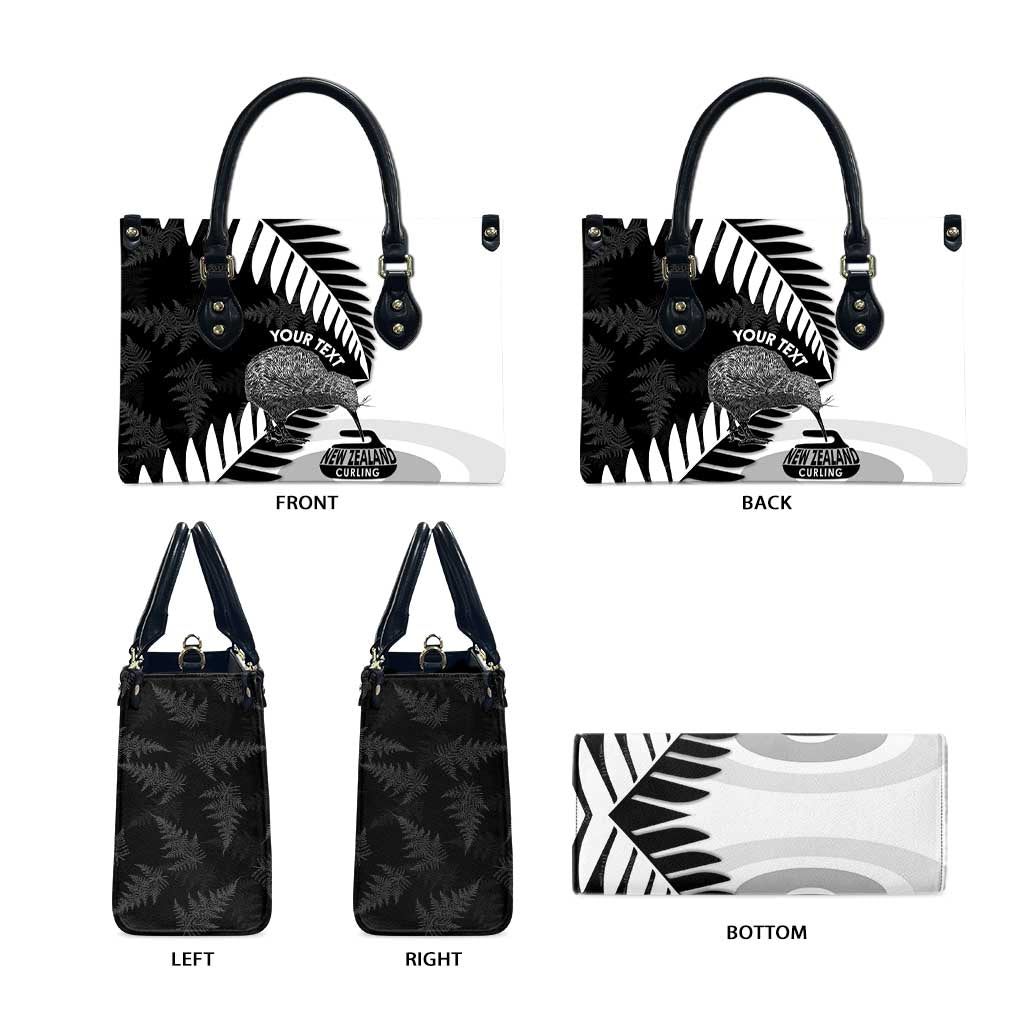 New Zealand Silver Fern Curling Personalised Leather Bag Aotearoa Kiwi Ponga Black White Version - Polynesian Pride