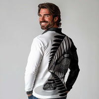 New Zealand Silver Fern Curling Personalised Long Sleeve Polo Shirt Aotearoa Kiwi Ponga Black White Version LT14 - Polynesian Pride