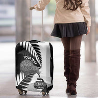 New Zealand Silver Fern Curling Personalised Luggage Cover Aotearoa Kiwi Ponga Black White Version - Polynesian Pride