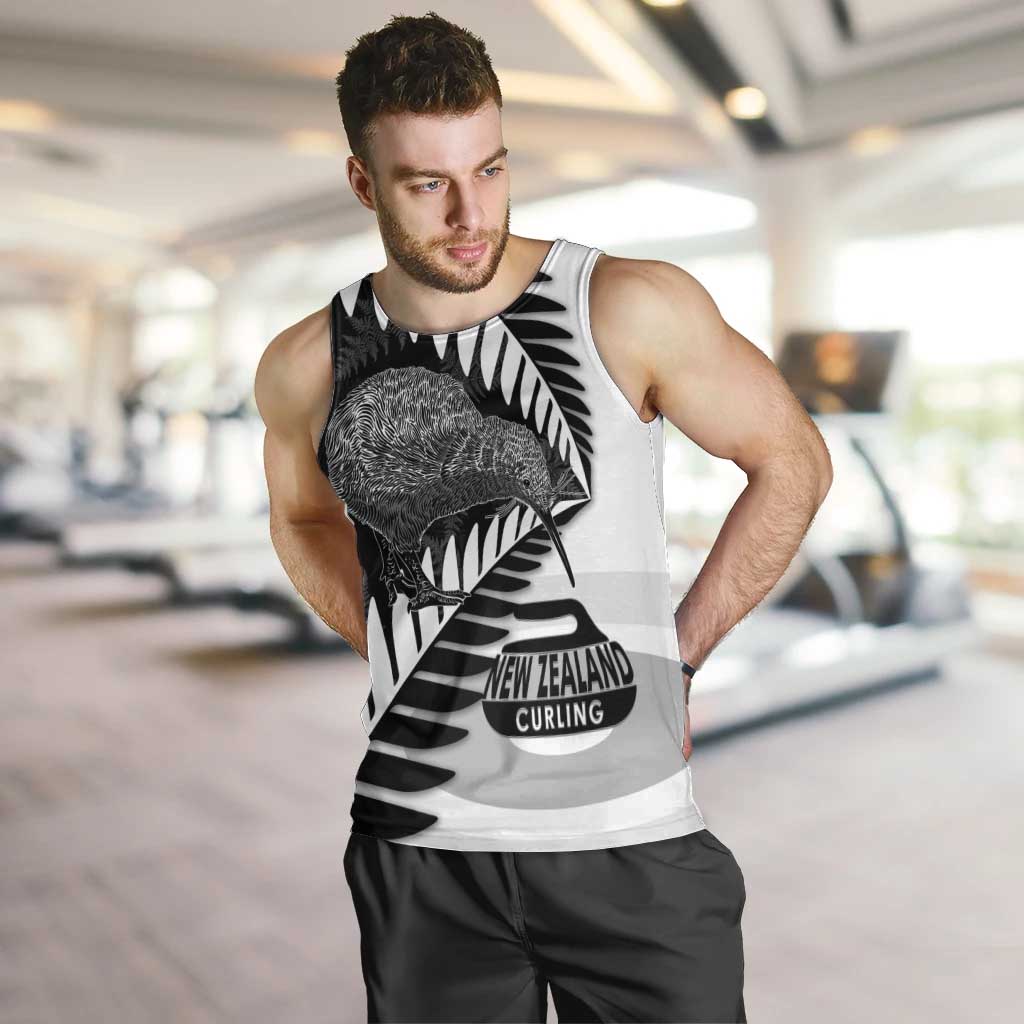 New Zealand Silver Fern Curling Personalised Men Tank Top Aotearoa Kiwi Ponga Black White Version - Polynesian Pride