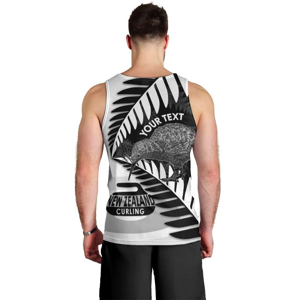 New Zealand Silver Fern Curling Personalised Men Tank Top Aotearoa Kiwi Ponga Black White Version - Polynesian Pride