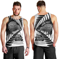 New Zealand Silver Fern Curling Personalised Men Tank Top Aotearoa Kiwi Ponga Black White Version - Polynesian Pride