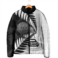 New Zealand Silver Fern Curling Personalised Padded Jacket Aotearoa Kiwi Ponga Black White Version - Polynesian Pride