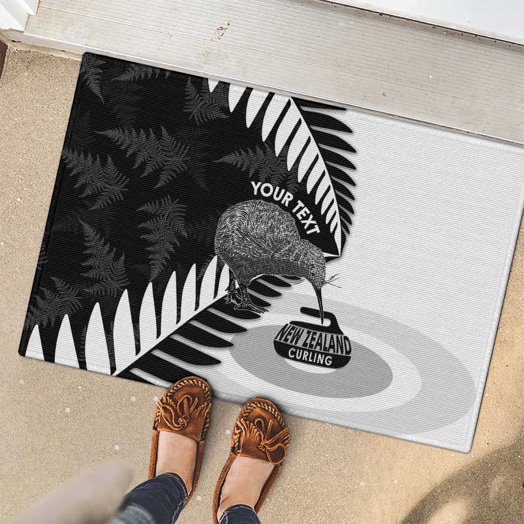 New Zealand Silver Fern Curling Personalised Rubber Doormat Aotearoa Kiwi Ponga Black White Version - Polynesian Pride