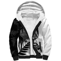 New Zealand Silver Fern Curling Personalised Sherpa Hoodie Aotearoa Kiwi Ponga Black White Version LT14 Unisex Black - Polynesian Pride