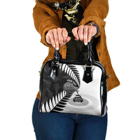 New Zealand Silver Fern Curling Personalised Shoulder Handbag Aotearoa Kiwi Ponga Black White Version LT14 One Size Black - Polynesian Pride