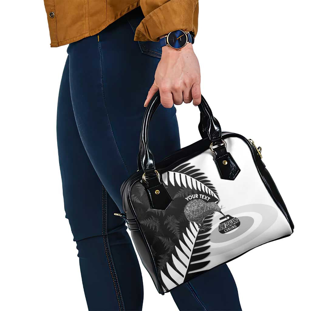 New Zealand Silver Fern Curling Personalised Shoulder Handbag Aotearoa Kiwi Ponga Black White Version LT14 - Polynesian Pride