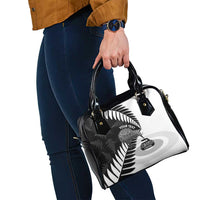 New Zealand Silver Fern Curling Personalised Shoulder Handbag Aotearoa Kiwi Ponga Black White Version LT14 - Polynesian Pride
