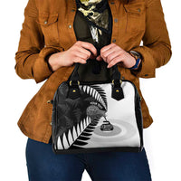 New Zealand Silver Fern Curling Personalised Shoulder Handbag Aotearoa Kiwi Ponga Black White Version LT14 - Polynesian Pride