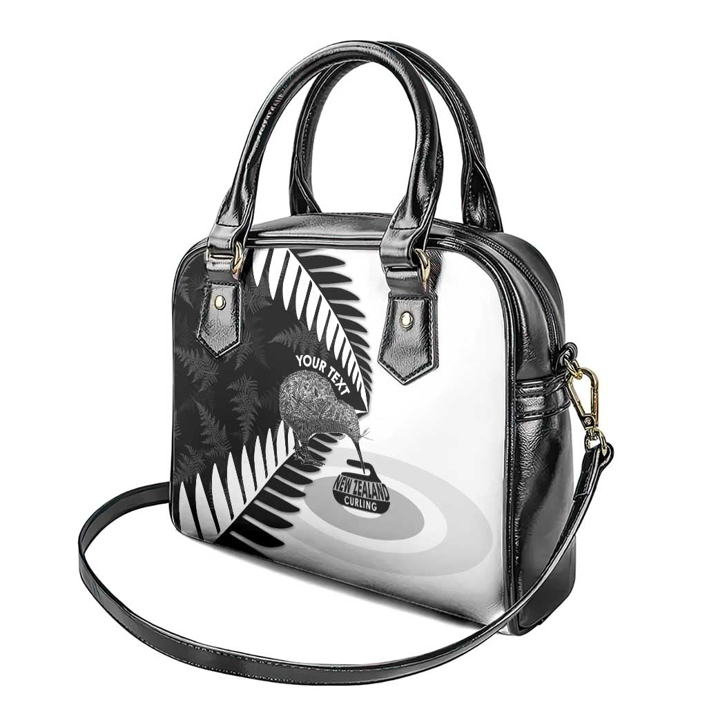 New Zealand Silver Fern Curling Personalised Shoulder Handbag Aotearoa Kiwi Ponga Black White Version LT14 - Polynesian Pride