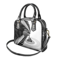 New Zealand Silver Fern Curling Personalised Shoulder Handbag Aotearoa Kiwi Ponga Black White Version LT14 - Polynesian Pride