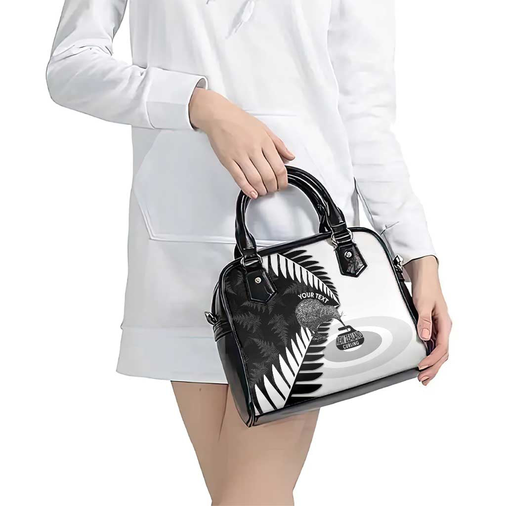 New Zealand Silver Fern Curling Personalised Shoulder Handbag Aotearoa Kiwi Ponga Black White Version LT14 - Polynesian Pride