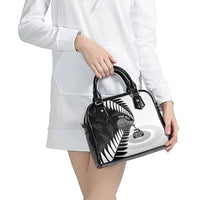 New Zealand Silver Fern Curling Personalised Shoulder Handbag Aotearoa Kiwi Ponga Black White Version LT14 - Polynesian Pride