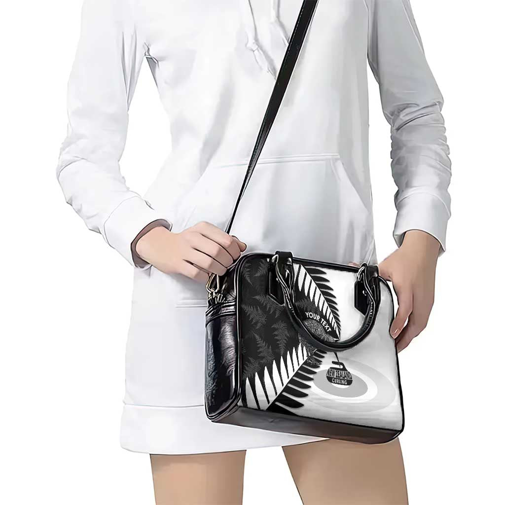 New Zealand Silver Fern Curling Personalised Shoulder Handbag Aotearoa Kiwi Ponga Black White Version LT14 - Polynesian Pride