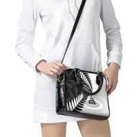 New Zealand Silver Fern Curling Personalised Shoulder Handbag Aotearoa Kiwi Ponga Black White Version LT14 - Polynesian Pride