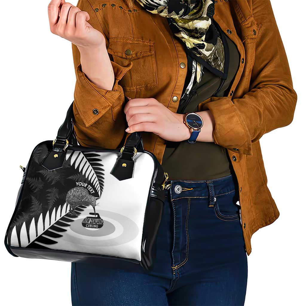 New Zealand Silver Fern Curling Personalised Shoulder Handbag Aotearoa Kiwi Ponga Black White Version LT14 - Polynesian Pride