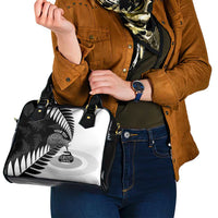 New Zealand Silver Fern Curling Personalised Shoulder Handbag Aotearoa Kiwi Ponga Black White Version LT14 - Polynesian Pride