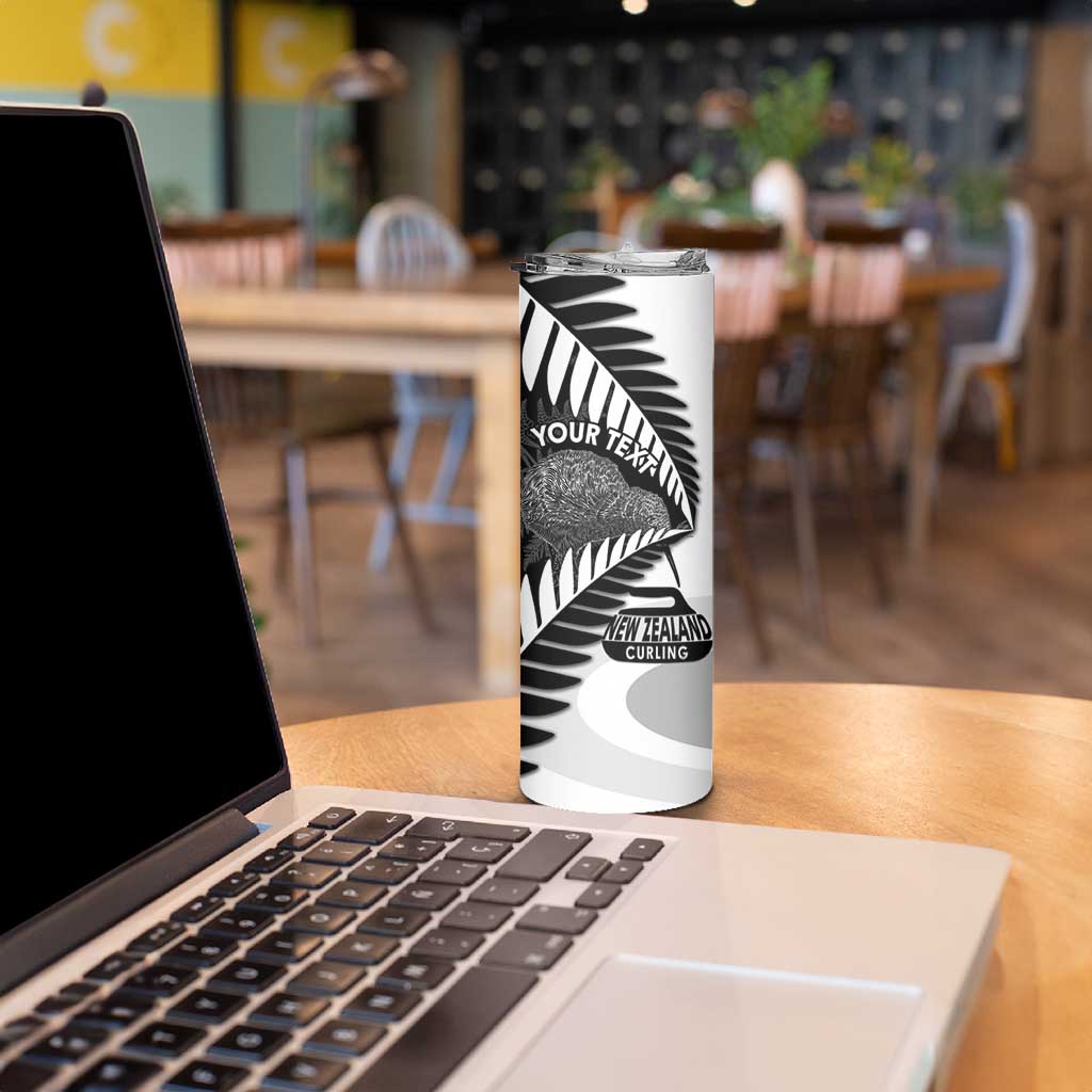 New Zealand Silver Fern Curling Personalised Skinny Tumbler Aotearoa Kiwi Ponga Black White Version LT14 - Polynesian Pride