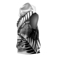 New Zealand Silver Fern Curling Personalised Sleeveless Hoodie Aotearoa Kiwi Ponga Black White Version LT14 - Polynesian Pride