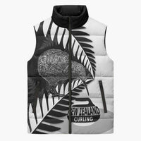 New Zealand Silver Fern Curling Personalised Sleeveless Puffer Jacket Aotearoa Kiwi Ponga Black White Version - Polynesian Pride