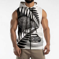 New Zealand Silver Fern Curling Personalised Sleeveless Zip Hoodie Aotearoa Kiwi Ponga Black White Version LT14 - Polynesian Pride