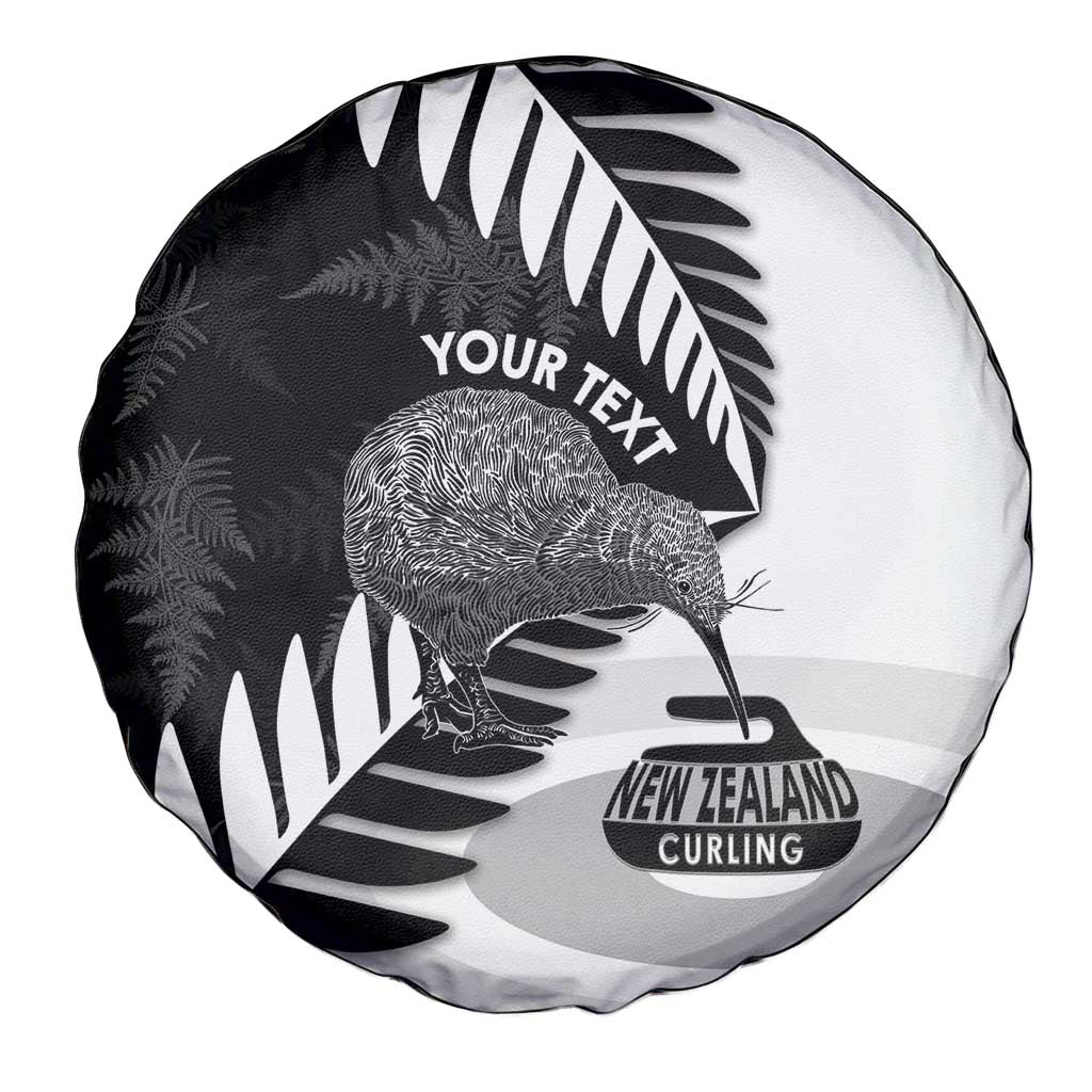 New Zealand Silver Fern Curling Personalised Spare Tire Cover Aotearoa Kiwi Ponga Black White Version LT14 - Polynesian Pride