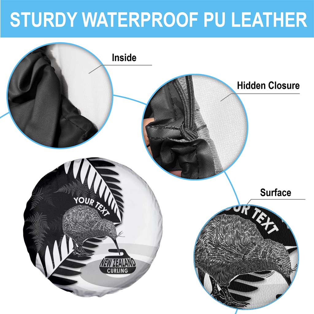 New Zealand Silver Fern Curling Personalised Spare Tire Cover Aotearoa Kiwi Ponga Black White Version LT14 - Polynesian Pride