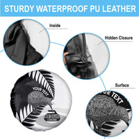 New Zealand Silver Fern Curling Personalised Spare Tire Cover Aotearoa Kiwi Ponga Black White Version LT14 - Polynesian Pride