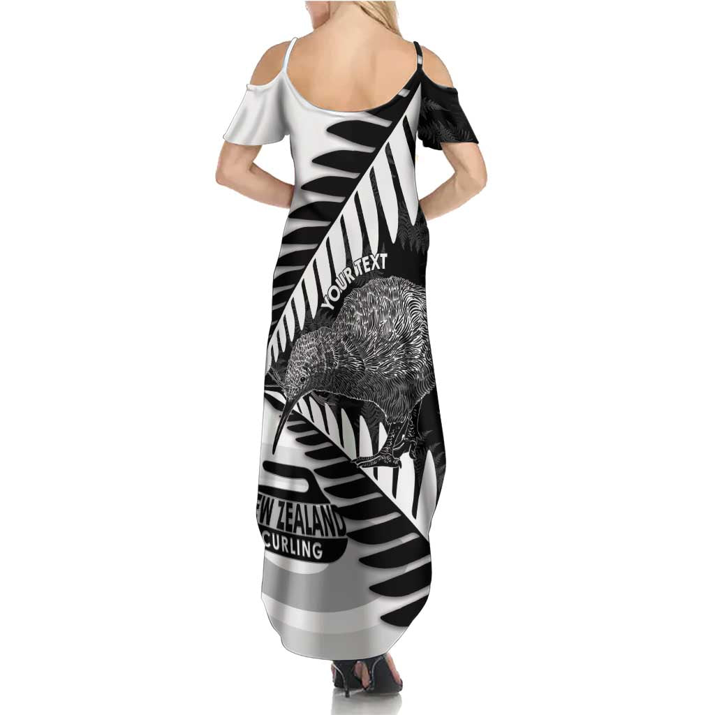 New Zealand Silver Fern Curling Personalised Summer Maxi Dress Aotearoa Kiwi Ponga Black White Version LT14 - Polynesian Pride