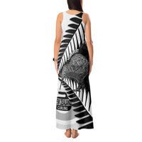 New Zealand Silver Fern Curling Personalised Tank Maxi Dress Aotearoa Kiwi Ponga Black White Version LT14 - Polynesian Pride