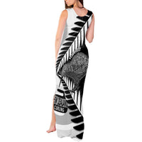 New Zealand Silver Fern Curling Personalised Tank Maxi Dress Aotearoa Kiwi Ponga Black White Version LT14 - Polynesian Pride