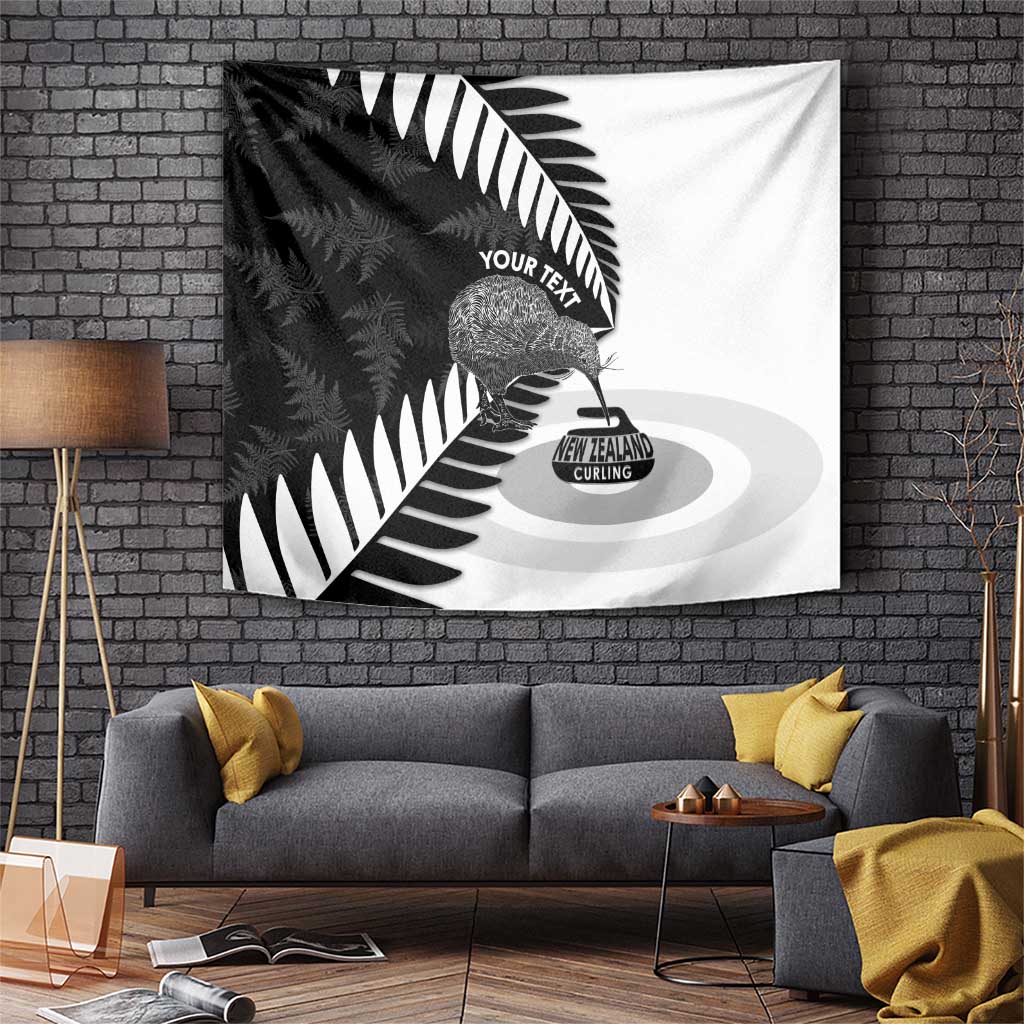 New Zealand Silver Fern Curling Personalised Tapestry Aotearoa Kiwi Ponga Black White Version - Polynesian Pride