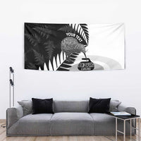New Zealand Silver Fern Curling Personalised Tapestry Aotearoa Kiwi Ponga Black White Version - Polynesian Pride