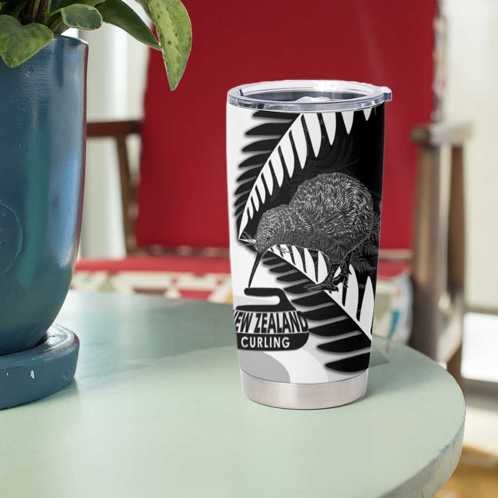 New Zealand Silver Fern Curling Personalised Tumbler Cup Aotearoa Kiwi Ponga Black White Version - Polynesian Pride