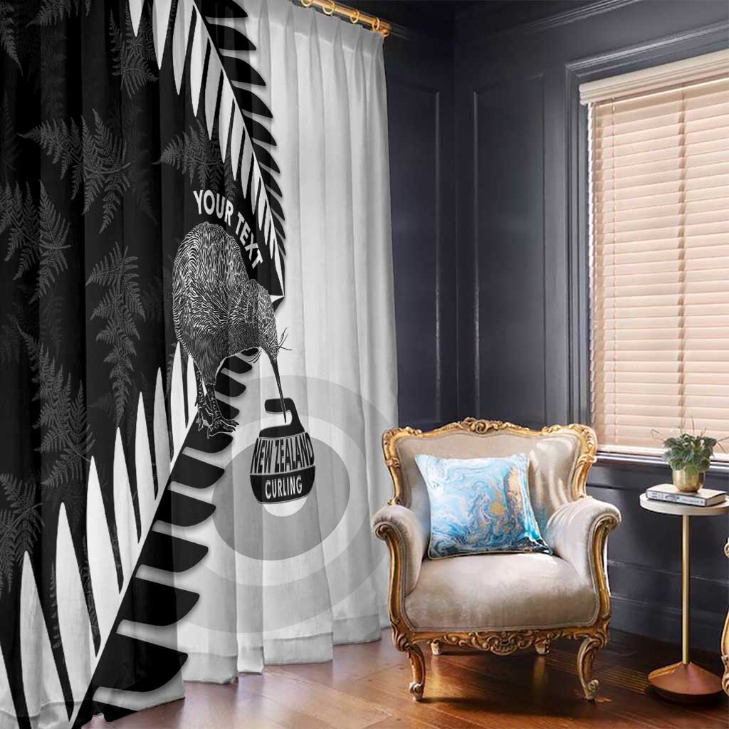 New Zealand Silver Fern Curling Personalised Window Curtain Aotearoa Kiwi Ponga Black White Version - Polynesian Pride