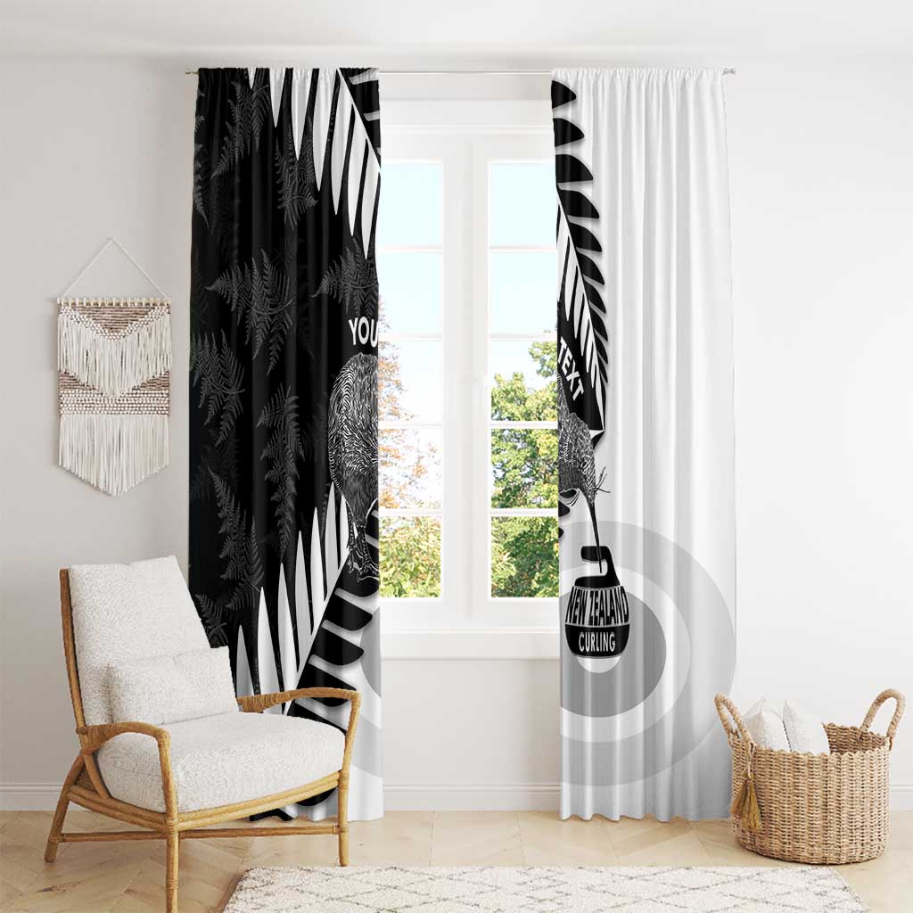New Zealand Silver Fern Curling Personalised Window Curtain Aotearoa Kiwi Ponga Black White Version - Polynesian Pride