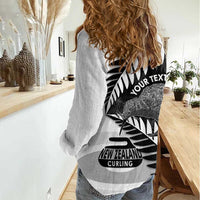New Zealand Silver Fern Curling Personalised Women Casual Shirt Aotearoa Kiwi Ponga Black White Version LT14 - Polynesian Pride