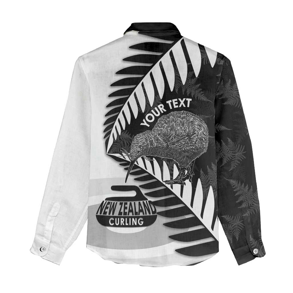 New Zealand Silver Fern Curling Personalised Women Casual Shirt Aotearoa Kiwi Ponga Black White Version LT14 - Polynesian Pride