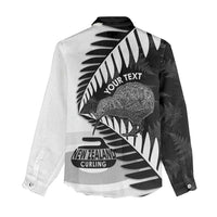 New Zealand Silver Fern Curling Personalised Women Casual Shirt Aotearoa Kiwi Ponga Black White Version LT14 - Polynesian Pride