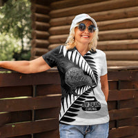 New Zealand Silver Fern Curling Personalised Women Polo Shirt Aotearoa Kiwi Ponga Black White Version LT14 - Polynesian Pride