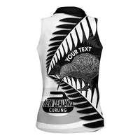 New Zealand Silver Fern Curling Personalised Women Sleeveless Polo Shirt Aotearoa Kiwi Ponga Black White Version LT14 - Polynesian Pride