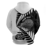 New Zealand Silver Fern Curling Personalised Zip Hoodie Aotearoa Kiwi Ponga Black White Version LT14 - Polynesian Pride