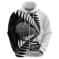 New Zealand Silver Fern Curling Personalised Zip Hoodie Aotearoa Kiwi Ponga Black White Version LT14 - Polynesian Pride