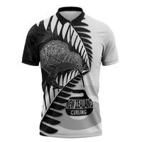 New Zealand Silver Fern Curling Personalised Zipper Polo Shirt Aotearoa Kiwi Ponga Black White Version LT14 Black - Polynesian Pride