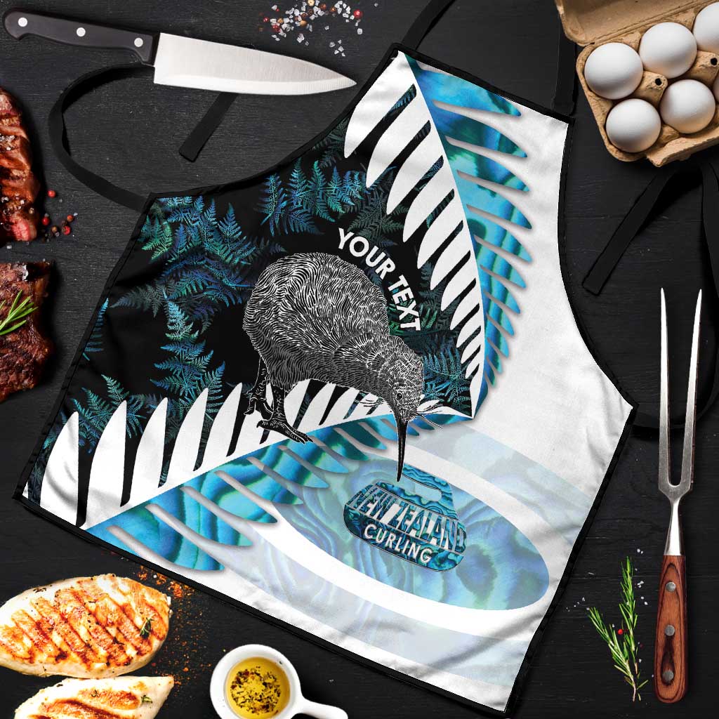 New Zealand Silver Fern Curling Personalised Apron Aotearoa Kiwi Ponga Paua Shell Version - Polynesian Pride