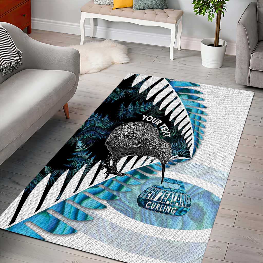 New Zealand Silver Fern Curling Personalised Area Rug Aotearoa Kiwi Ponga Paua Shell Version LT14 - Polynesian Pride