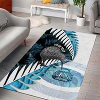 New Zealand Silver Fern Curling Personalised Area Rug Aotearoa Kiwi Ponga Paua Shell Version LT14 - Polynesian Pride
