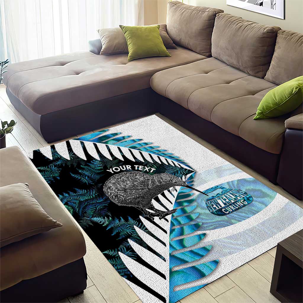 New Zealand Silver Fern Curling Personalised Area Rug Aotearoa Kiwi Ponga Paua Shell Version LT14 - Polynesian Pride
