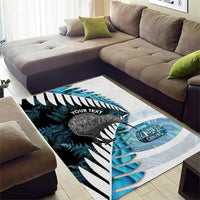 New Zealand Silver Fern Curling Personalised Area Rug Aotearoa Kiwi Ponga Paua Shell Version LT14 - Polynesian Pride